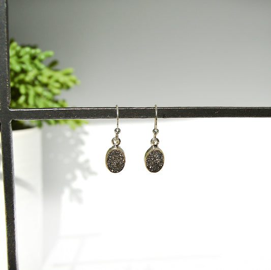 Black Druzy Dangle Earrings