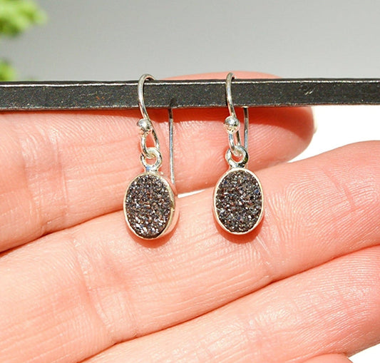 Black Druzy Dangle Earrings
