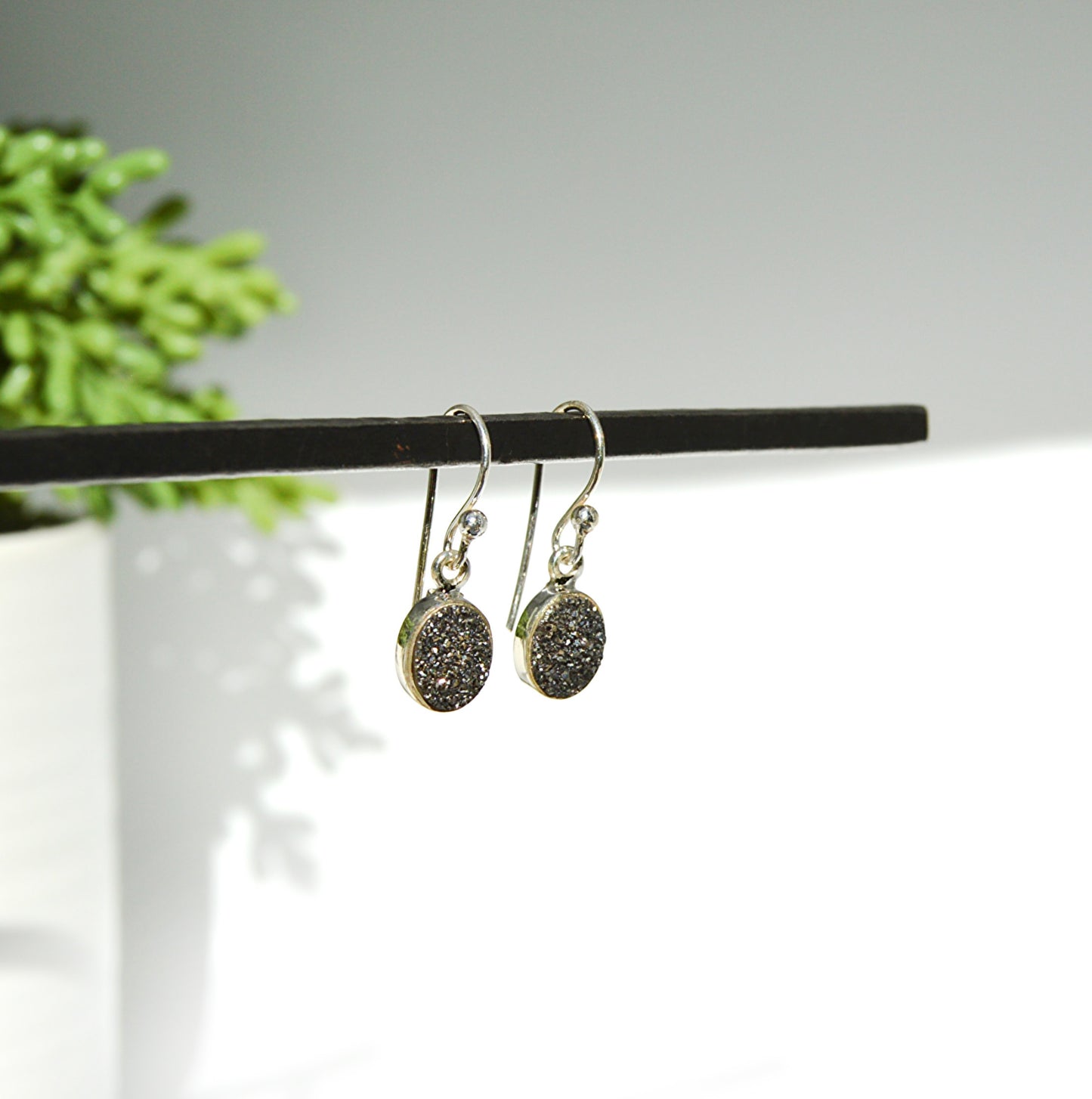 Black Druzy Dangle Earrings