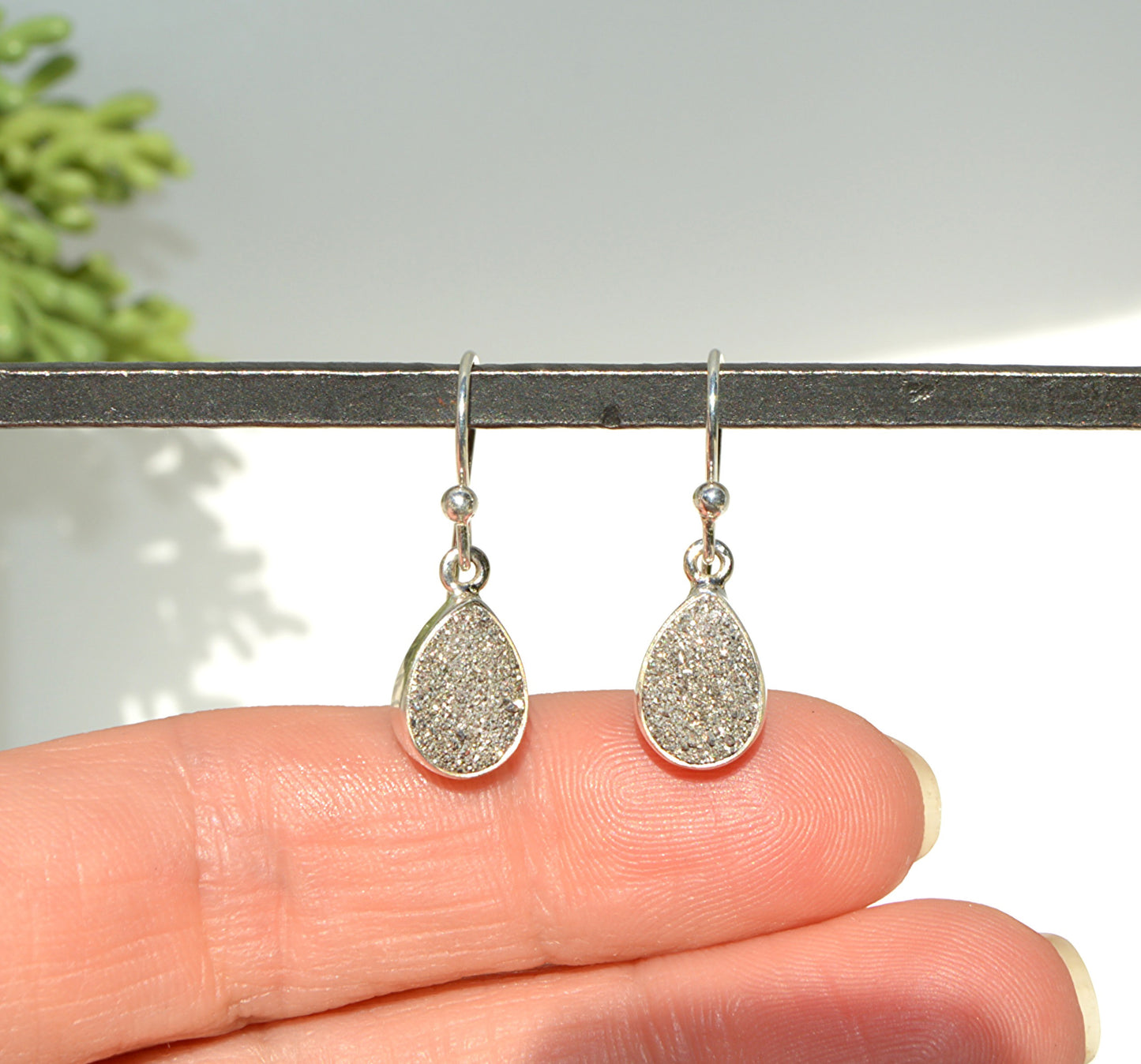 Silver Druzy Dangle Earrings