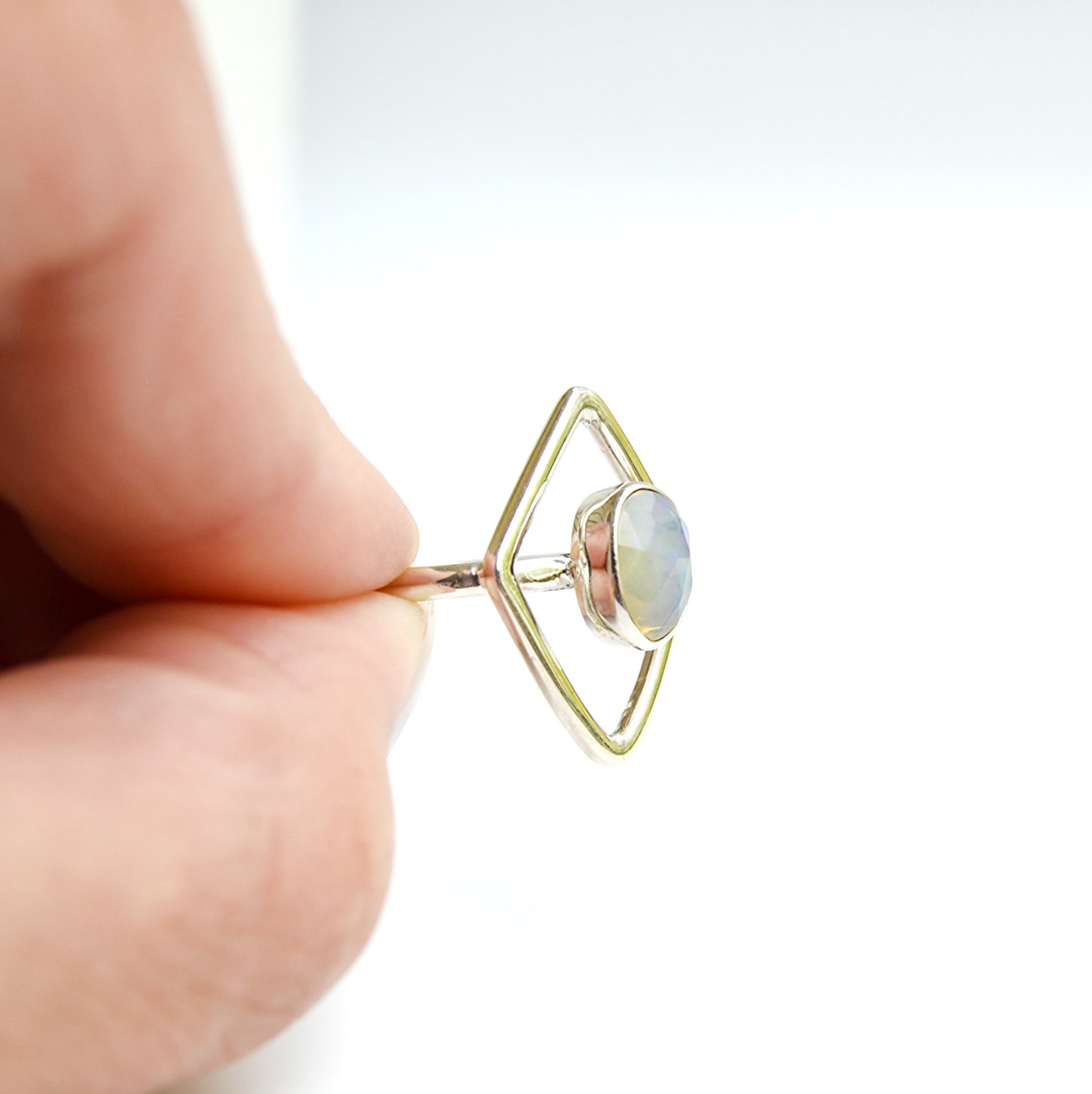 JeniMarie Jewelry's Ethiopian Opal set in sterling silver with a sterling silver accent border around the stone. Polished for a high shine. 