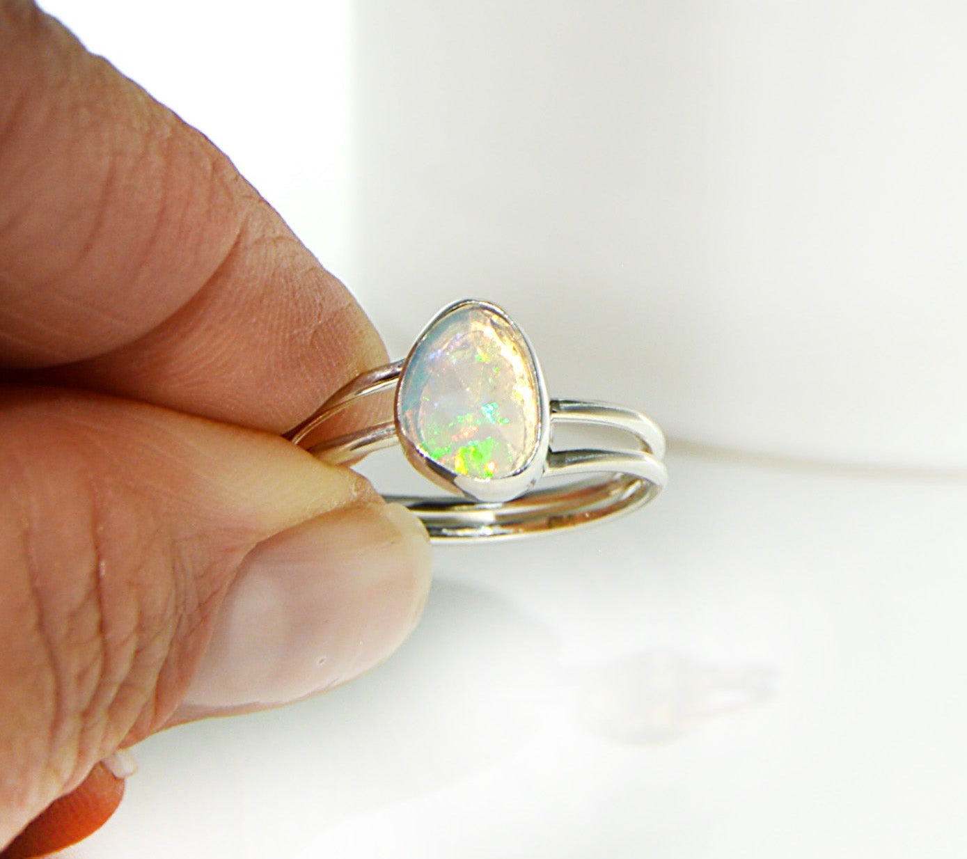 Ethiopian Opal ring, sterling silver, size 8 Handmade by JeniMarie Jewelry, hypoallergenic jewelry