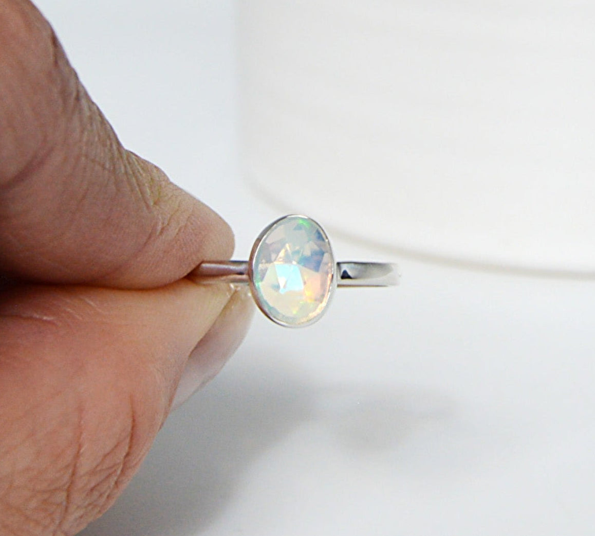 Ethiopian opal ring, sterling silver size 6 Handmade by JeniMarie Jewelry, single band ring hypoallergenic jewelry