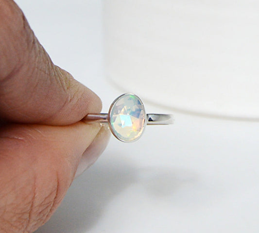 Ethiopian opal ring, sterling silver size 6 Handmade by JeniMarie Jewelry, single band ring hypoallergenic jewelry