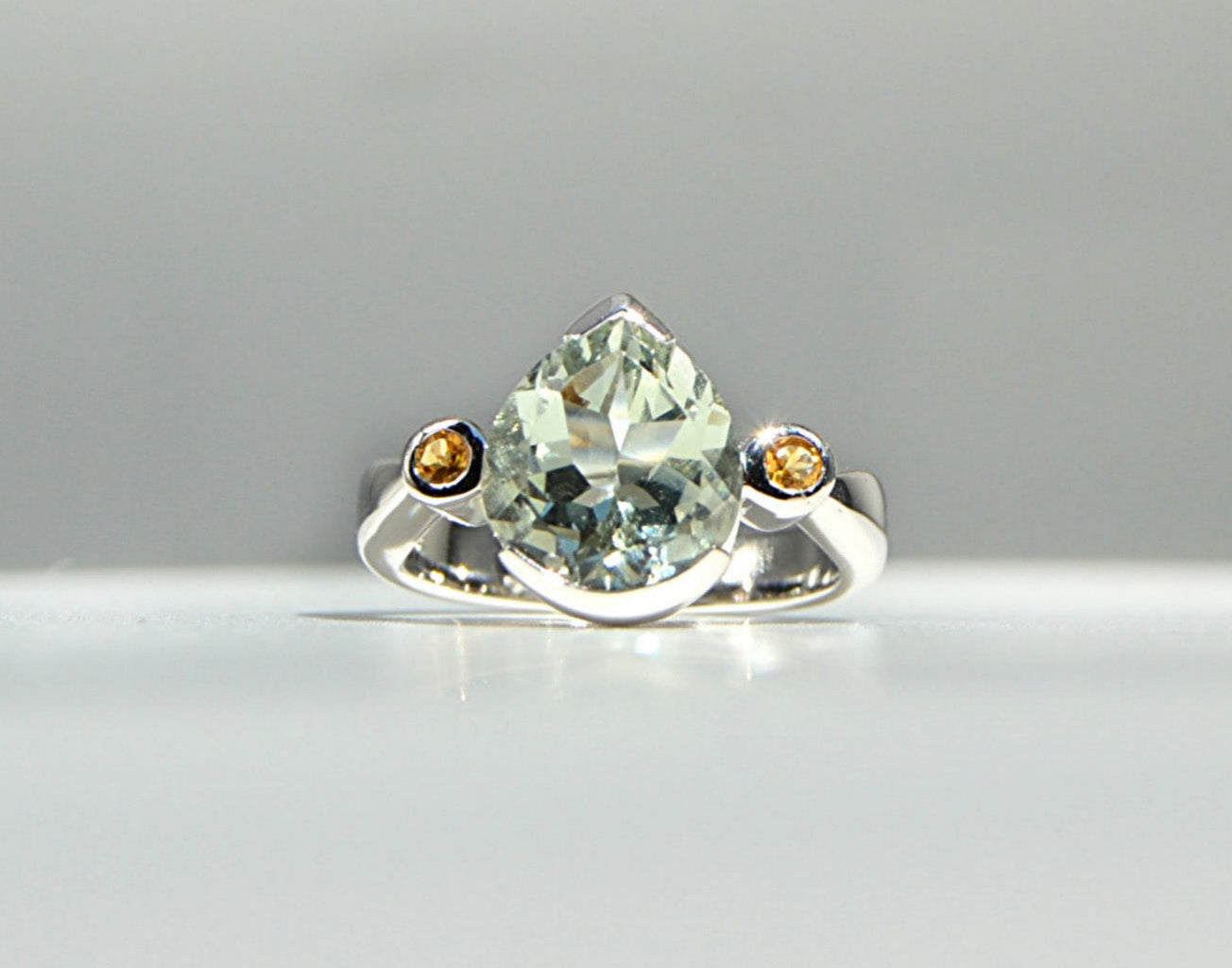 Green Amethyst with Citrine Ring Size 5