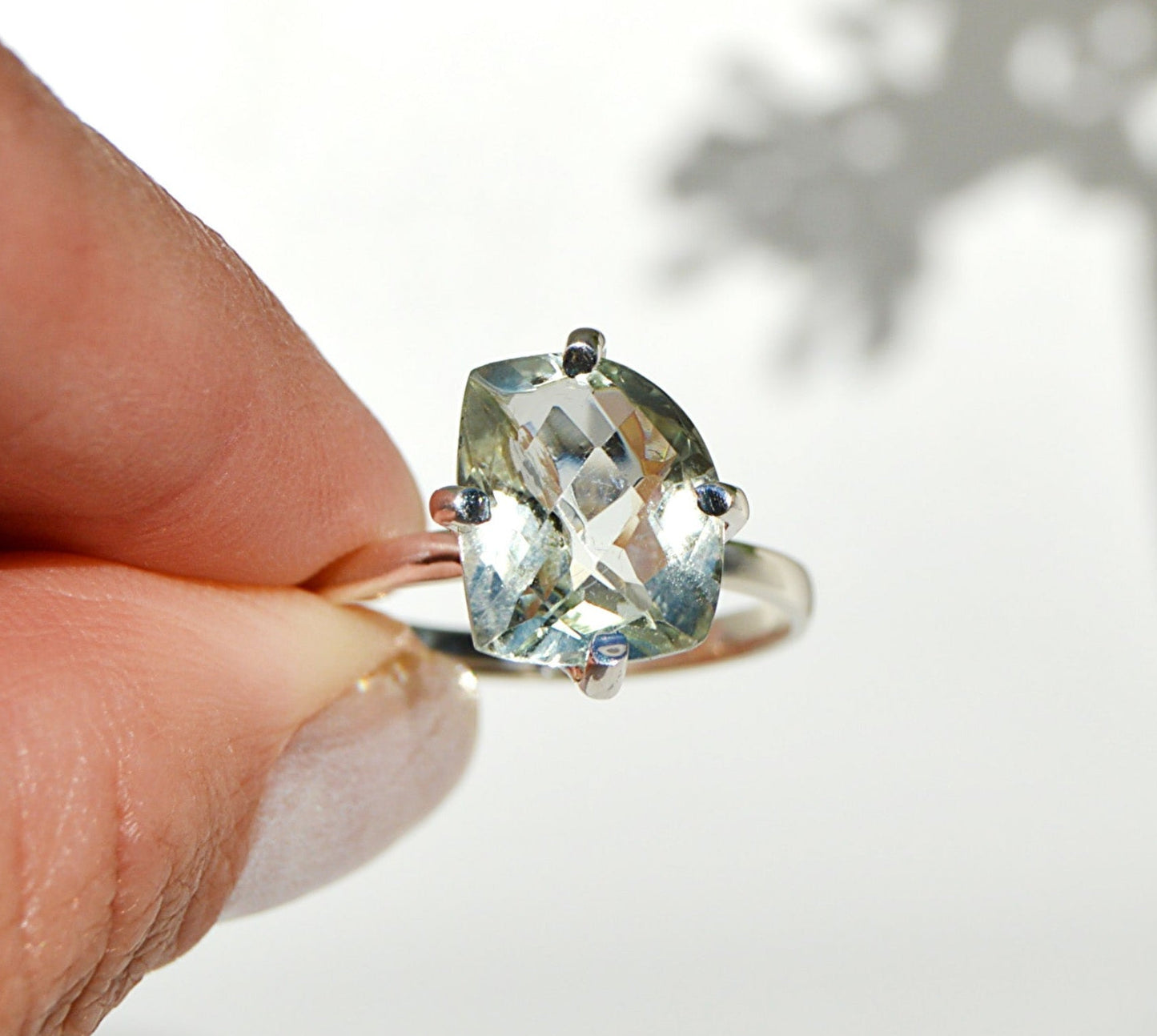 Green Amethyst Prong Set Ring Size 10