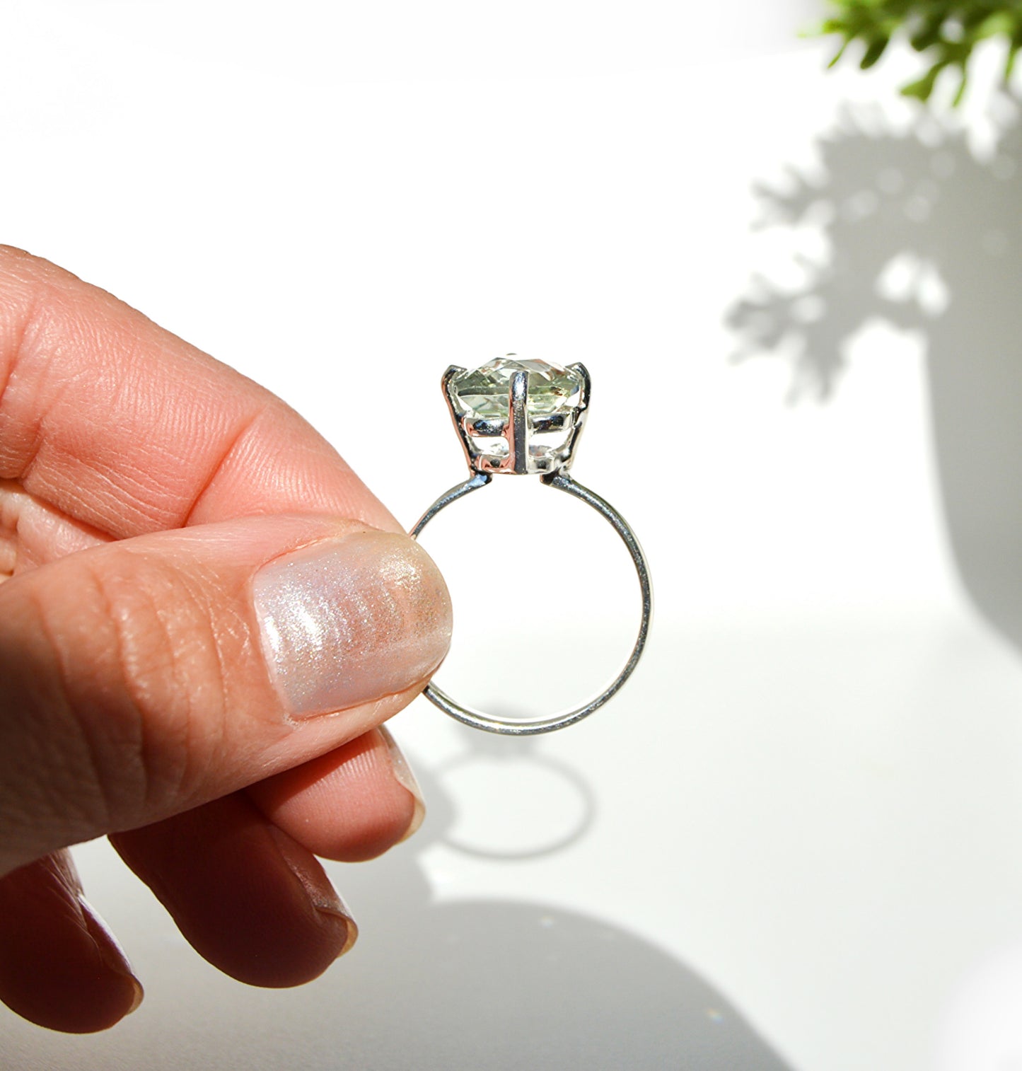 Green Amethyst Prong Set Ring Size 10