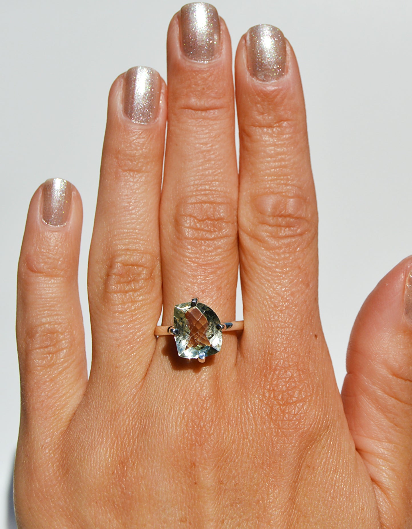 Green Amethyst Prong Set Ring Size 10
