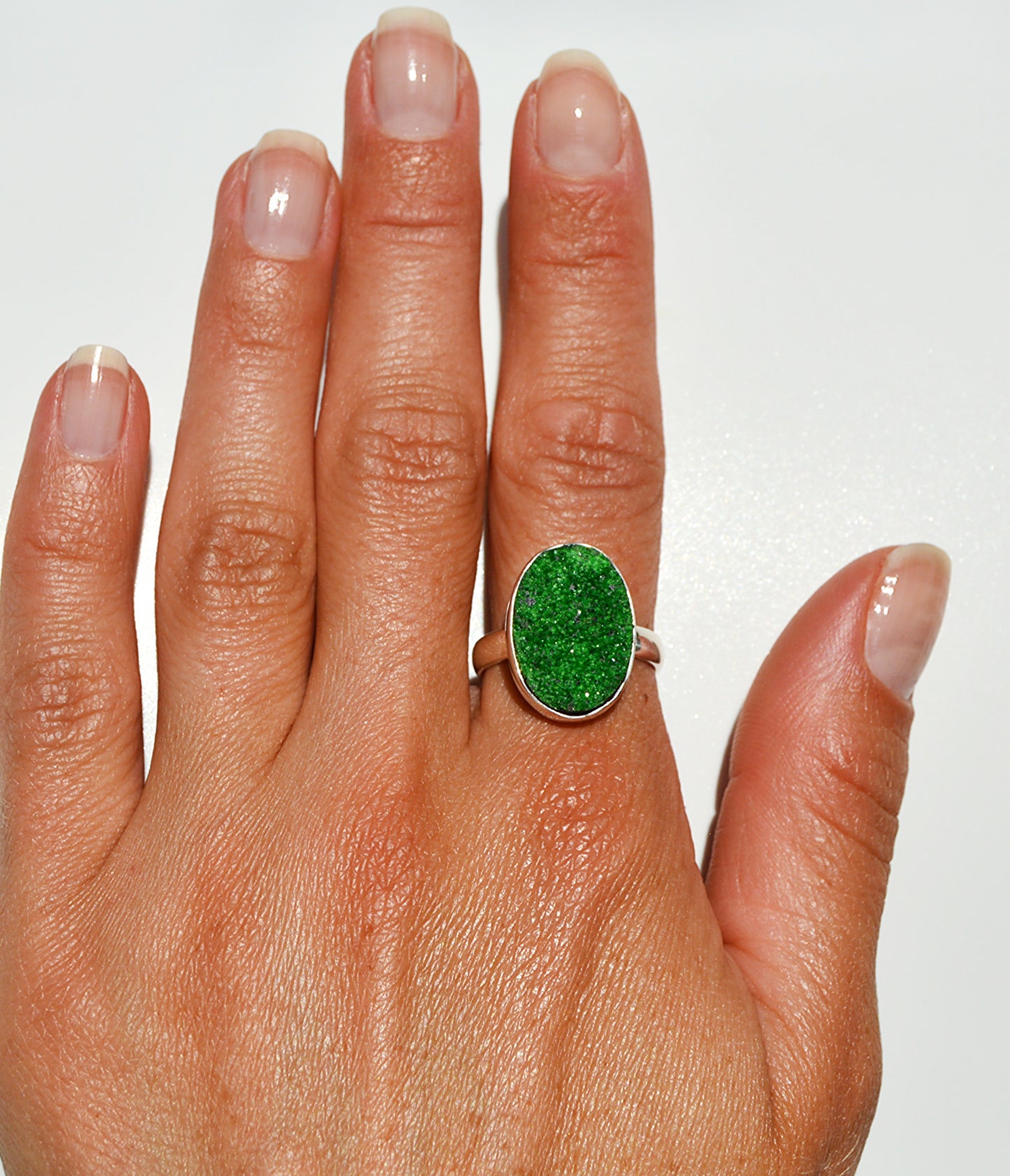 Green Oval Druzy Ring Size 10