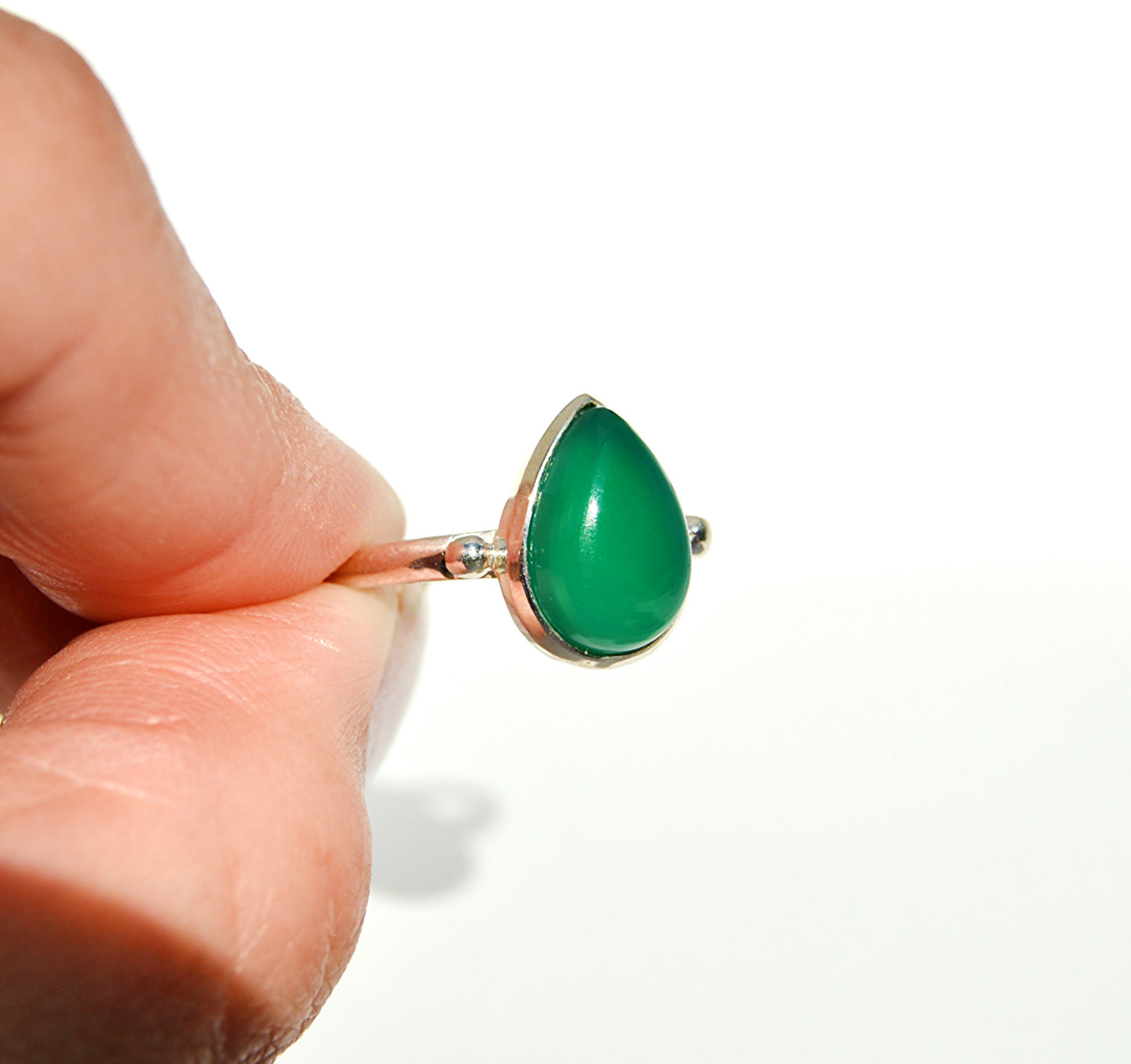 Green Onyx Pear Ring Size 9