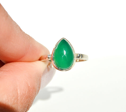 Green Onyx Pear Ring Size 9