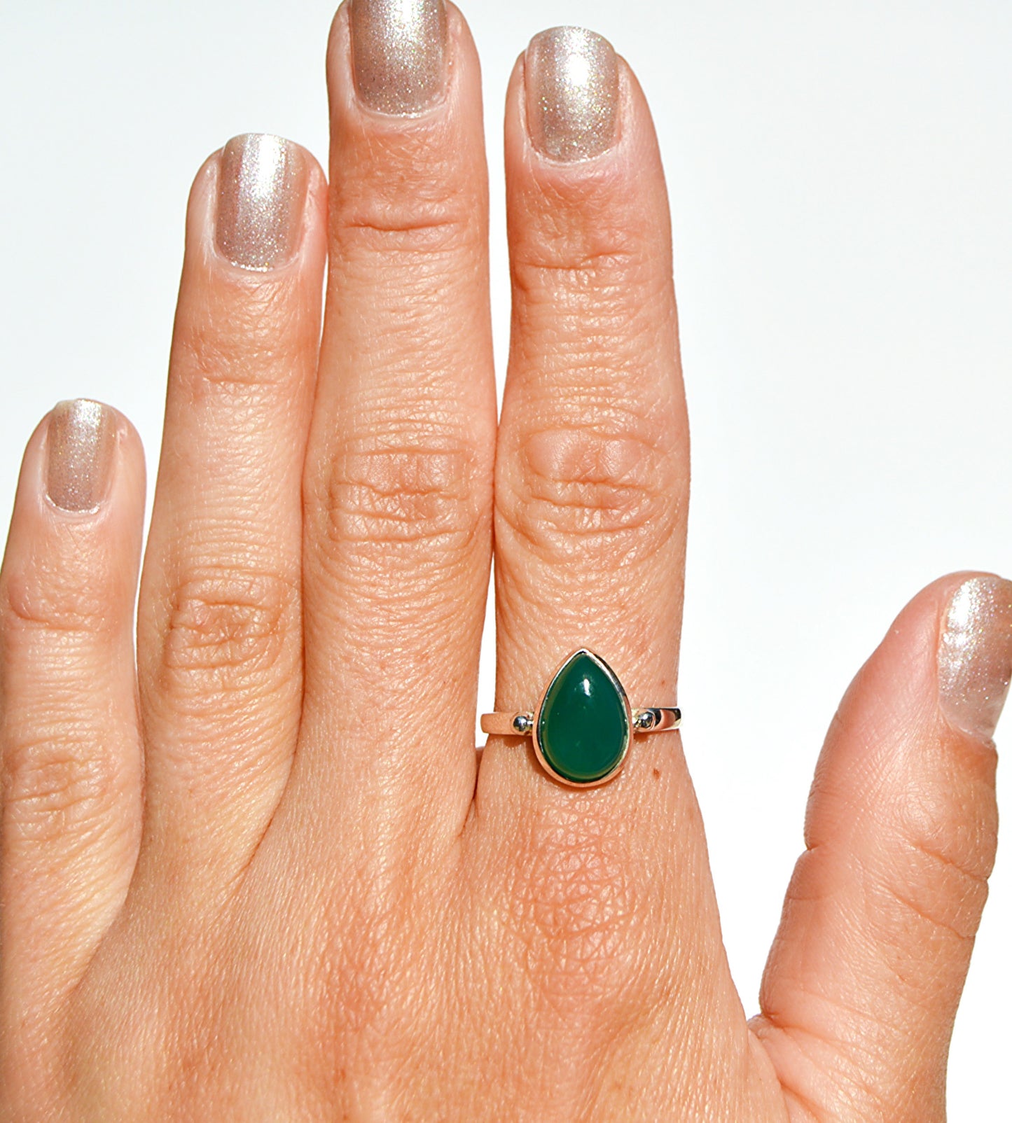 Green Onyx Pear Ring Size 9