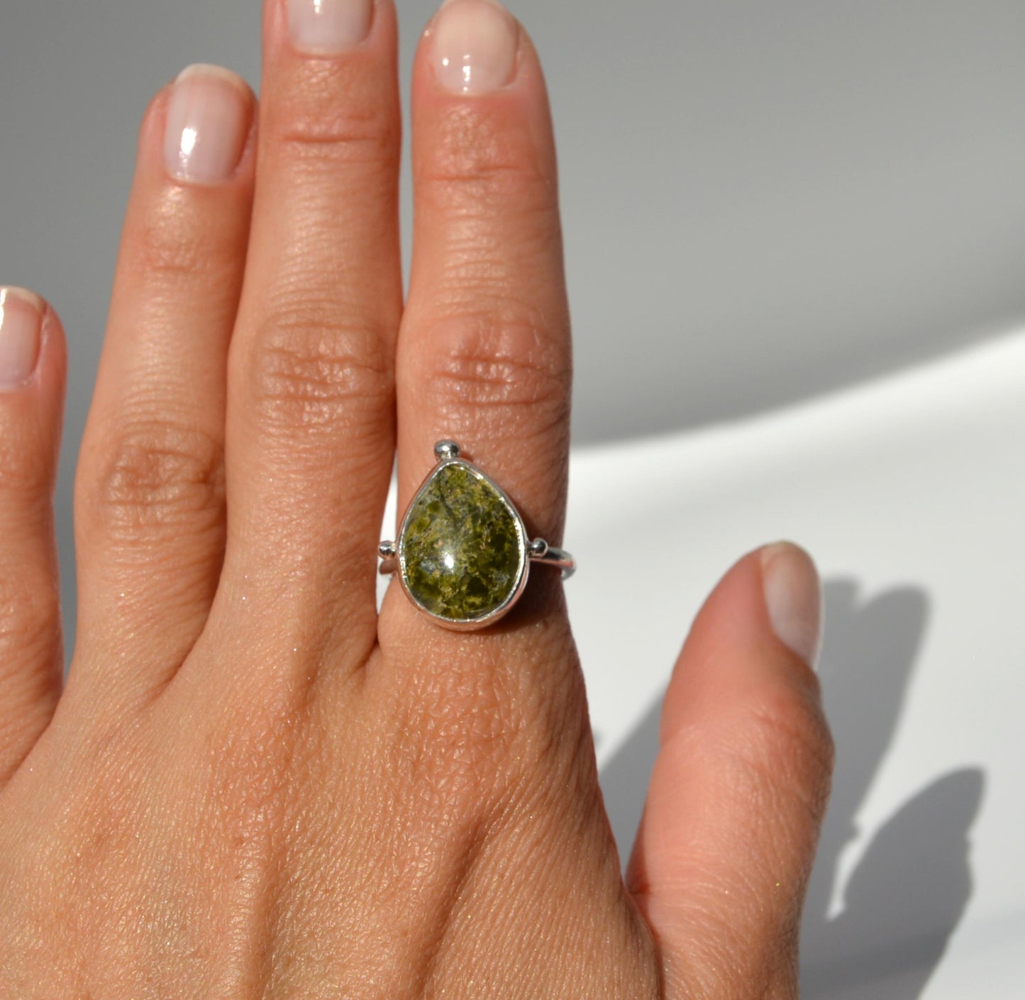 Green Unakite Ring Size 7.5