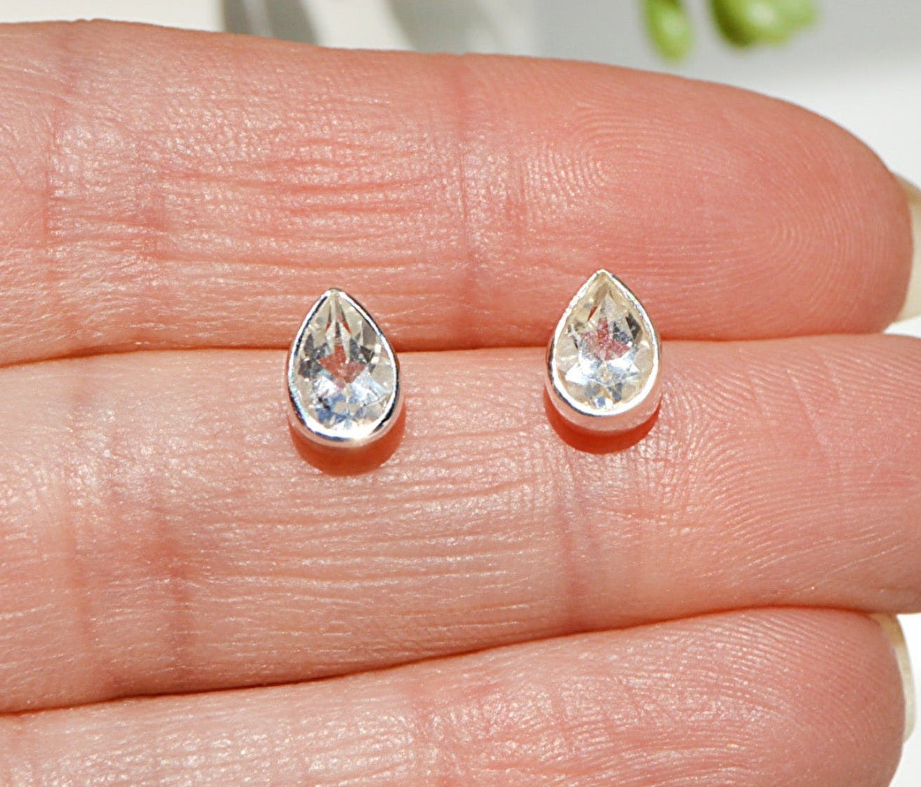 Herkimer Diamond Tear Drop Stud Earrings