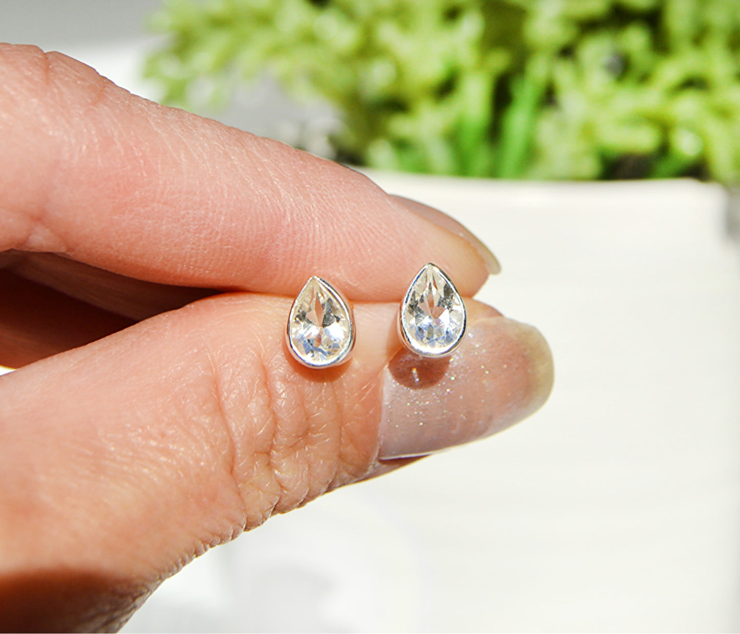 Herkimer Diamond Tear Drop Stud Earrings