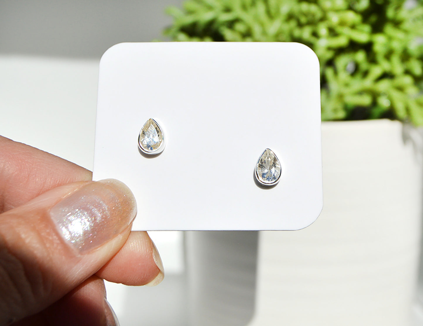 Herkimer Diamond Tear Drop Stud Earrings