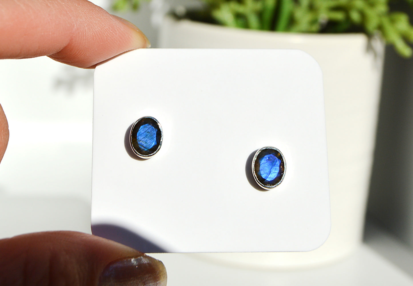 Labradorite Oval Stud Earrings