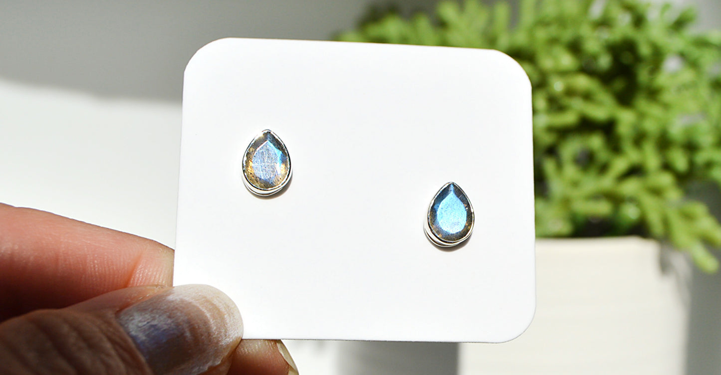 Labradorite Tear Drop Stud Earrings