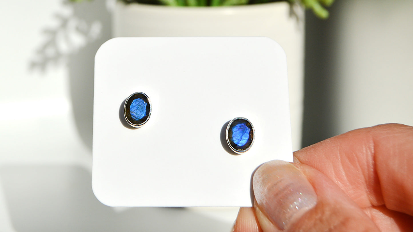 Labradorite Oval Stud Earrings
