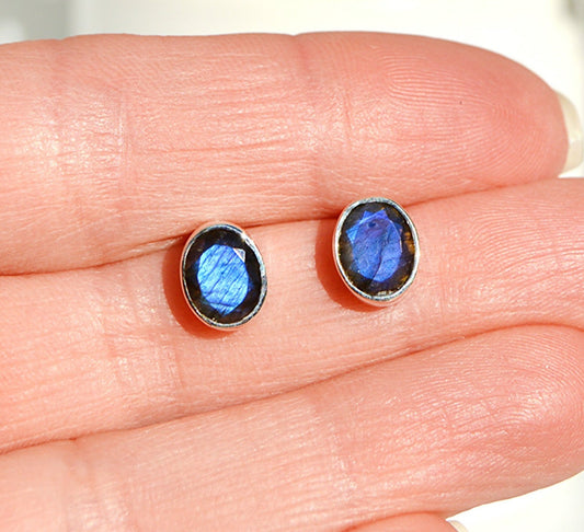 Labradorite Oval Stud Earrings