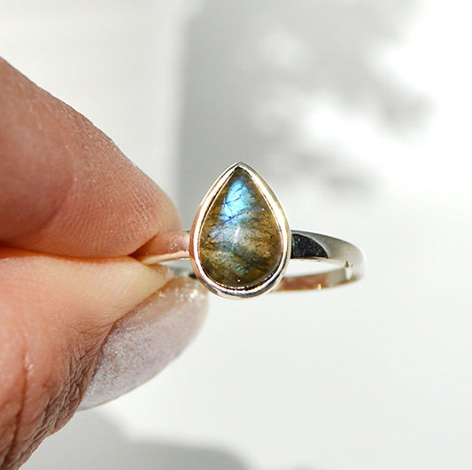 Labradorite Pear Shape Ring Size 9