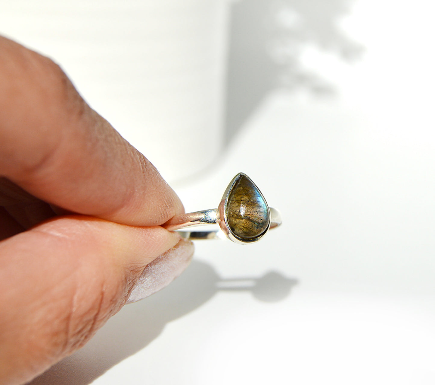 Labradorite Pear Shape Ring Size 9