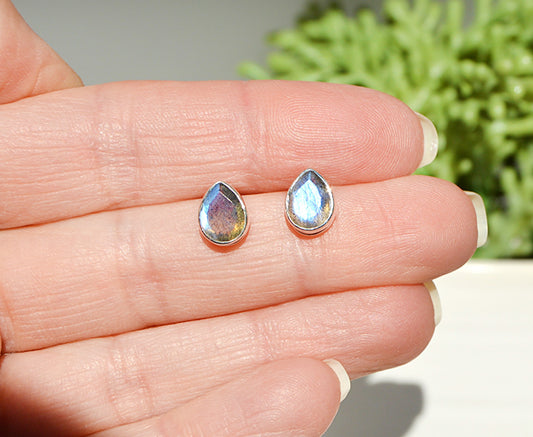 Labradorite Tear Drop Stud Earrings