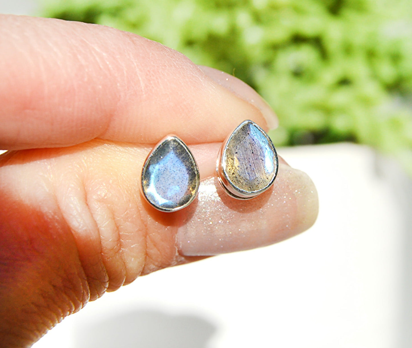 Labradorite Tear Drop Stud Earrings