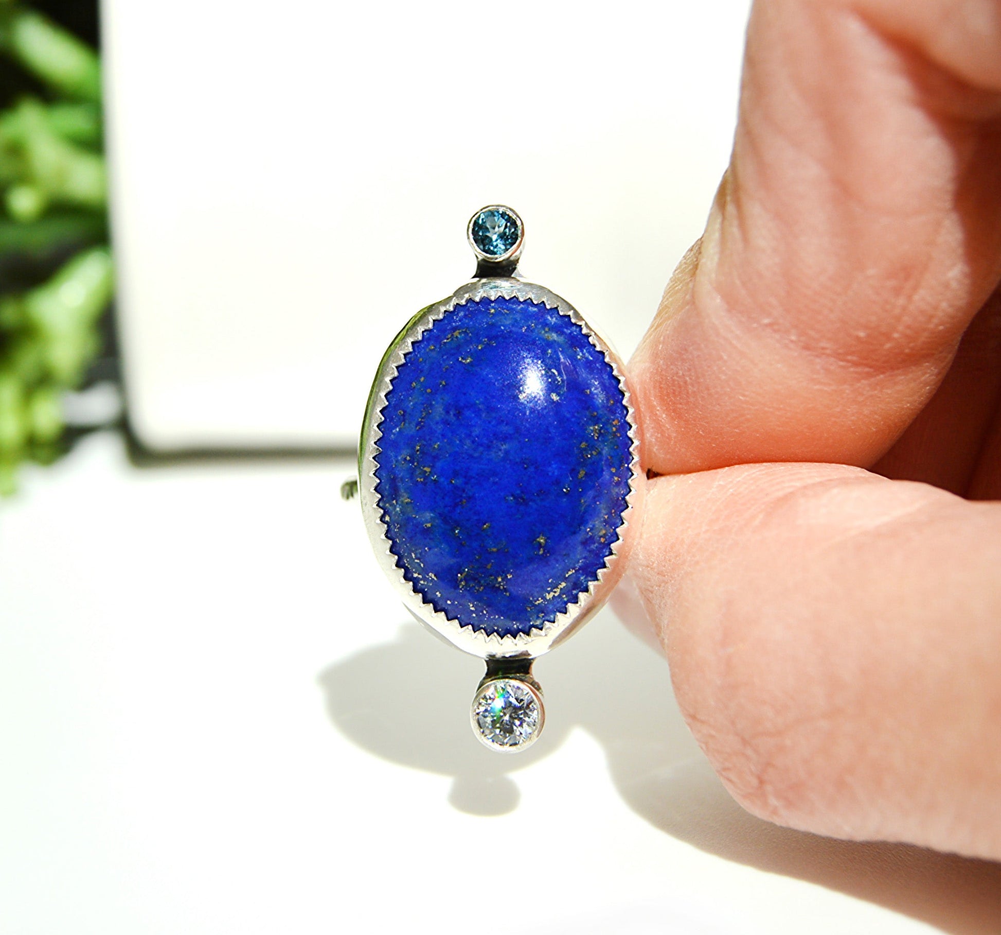 Lapis Lazuli ring with a fine silver bezel and a sterling silver band ring JeniMarie Jewelry 