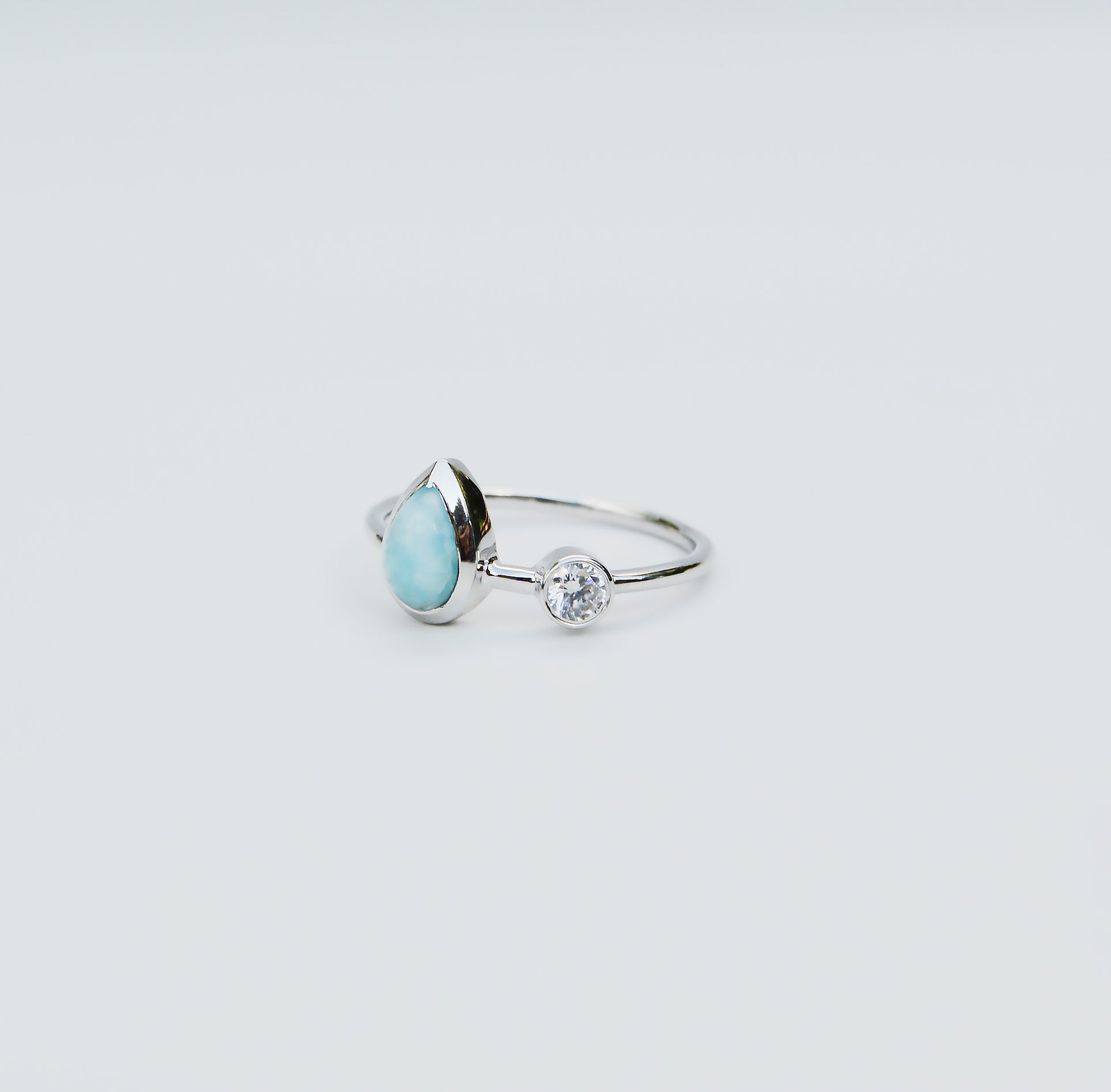 JeniMarie Jewelry with a beautiful sterling silver ring with a pear shaped larimar stone. 