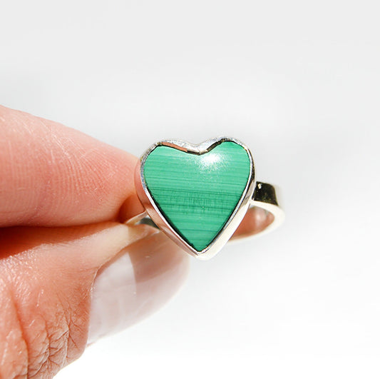 JeniMarie Heart Green ring set in sterling silver with a comfort band.
