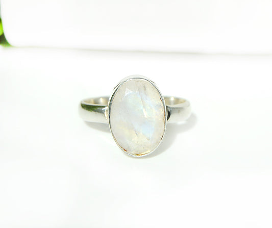 Faceted Moonstone Oval Ring Size 10