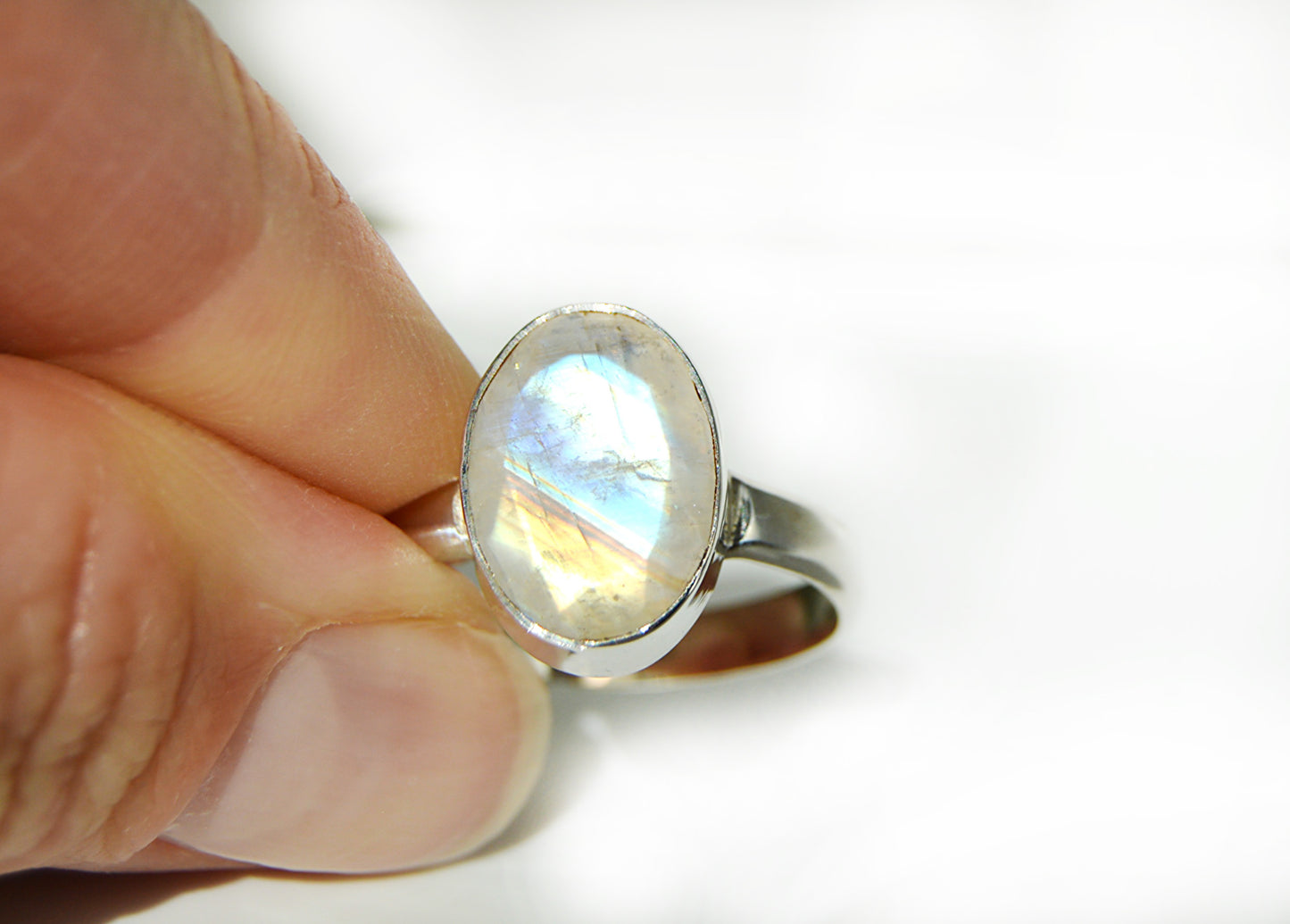 Faceted Moonstone Oval Ring Size 10
