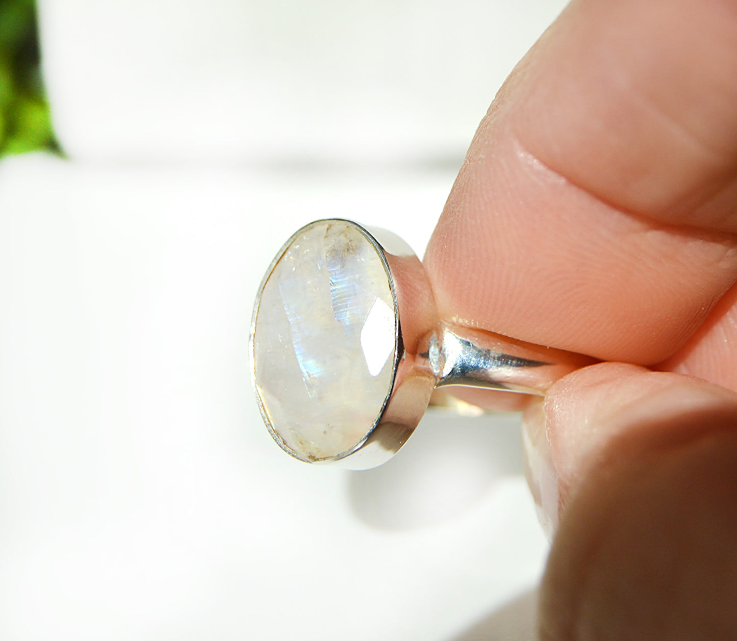 Faceted Moonstone Oval Ring Size 10