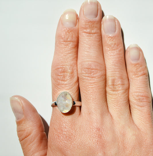 Faceted Moonstone Oval Ring Size 10