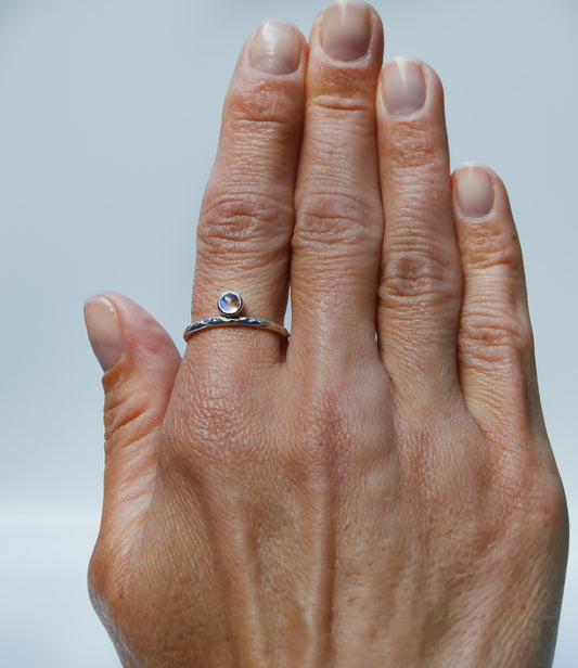 JeniMarie Jewelry with a fun moonstone ring set in sterling silver hand polished for a high shine. 