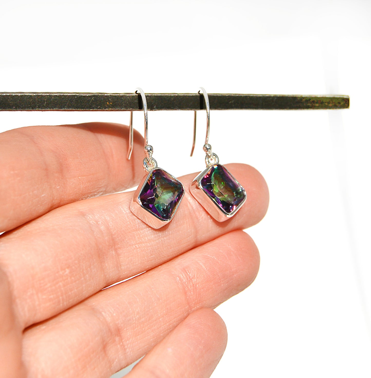 Mystic Topaz Emerald Dangle Earrings