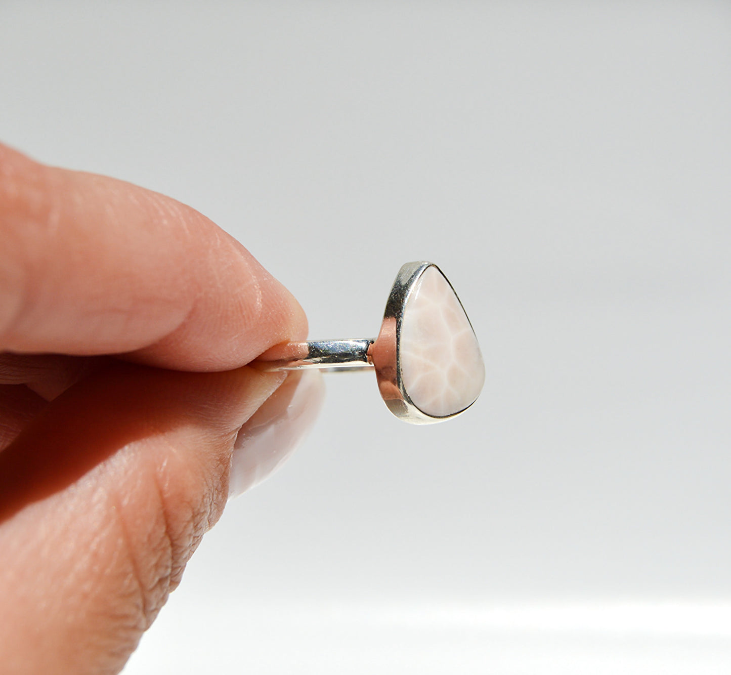 JeniMarie Jewelry with an exotic and rare Natrolite stone set in sterling silver with a comfort band. 