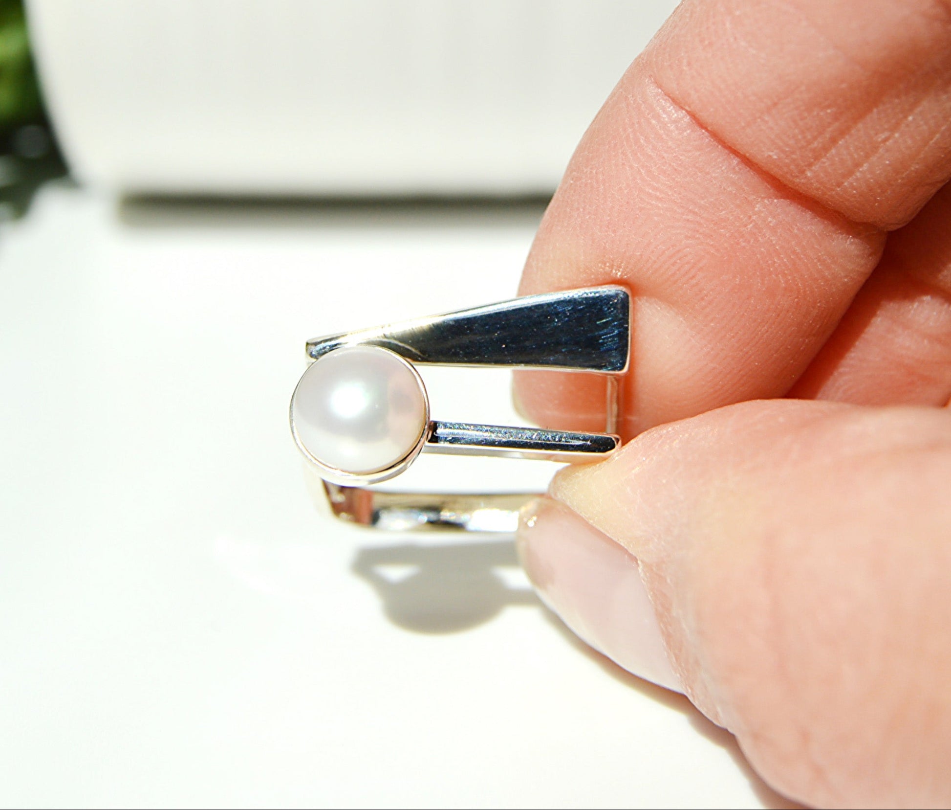 pear ring, sterling silver, square design size 7 JeniMarie Jewelry 