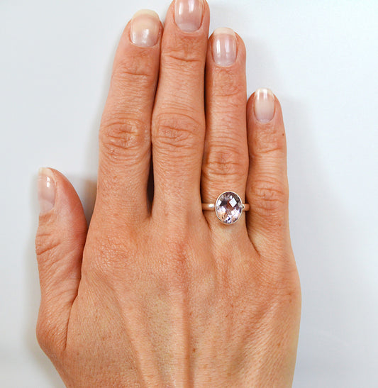 .925 sterling silver with a handset large oval rare pink amethyst 