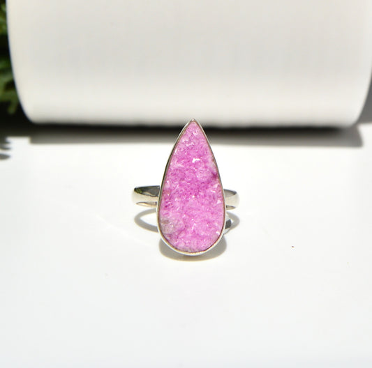 Pink Druzy Pear Shaped Ring