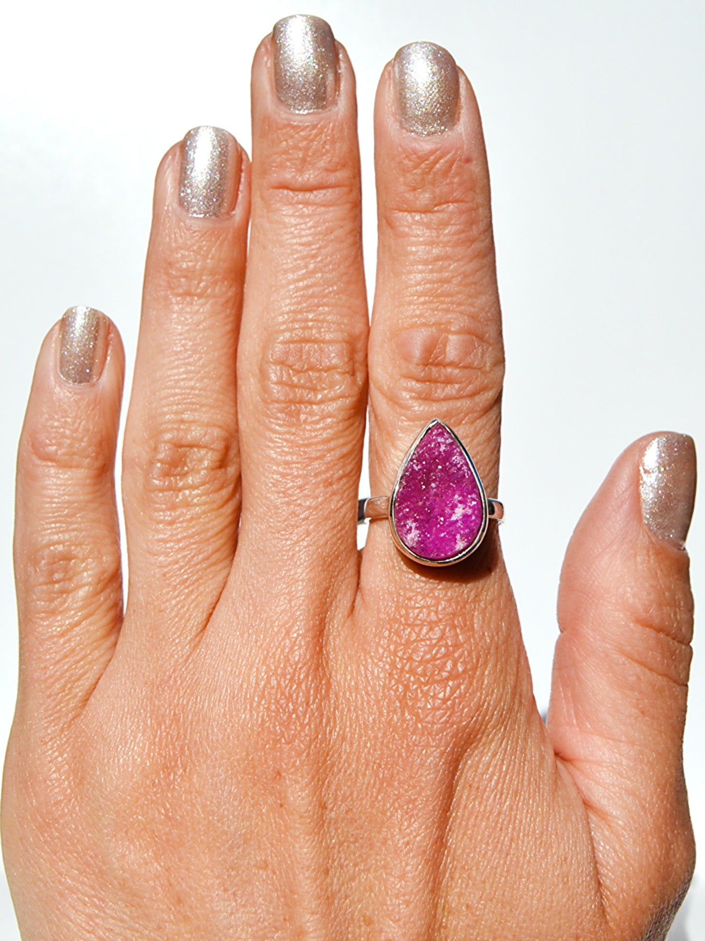 Pink Druzy Pear Ring Size 7.25