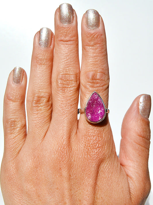 Pink Druzy Pear Ring Size 7.25