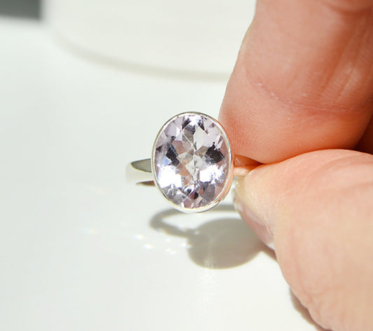 pink amethyst ring, sterling silver, handmade JeniMarie Jewelry single band ring