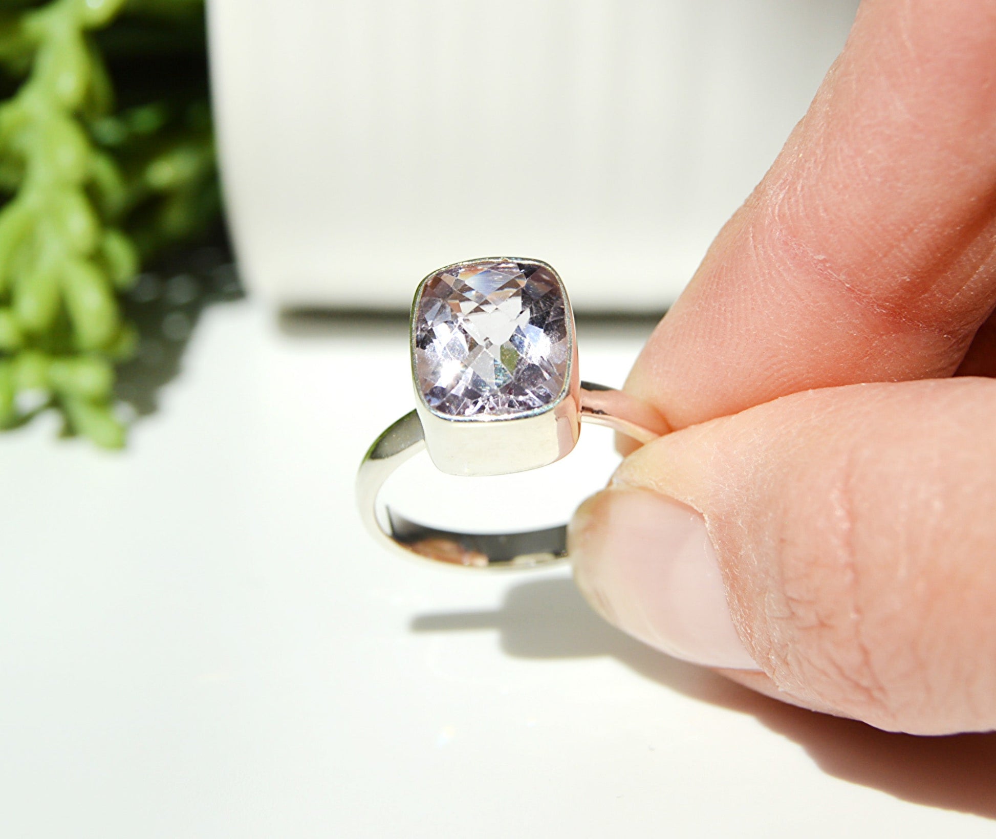 rare pink amethyst ring, sterling silver, handmade by JeniMarie Jewelry, single band ring hypoallergenic jewelry