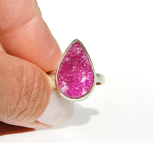 Pink Druzy Pear Ring Size 7.25