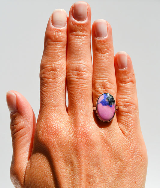 Large and rare pink and purple druzy ring from JeniMarie set in sterling silver. 