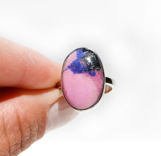 Pink and purple druzy ring by JeniMarie Jewelry set in sterling silver. 
