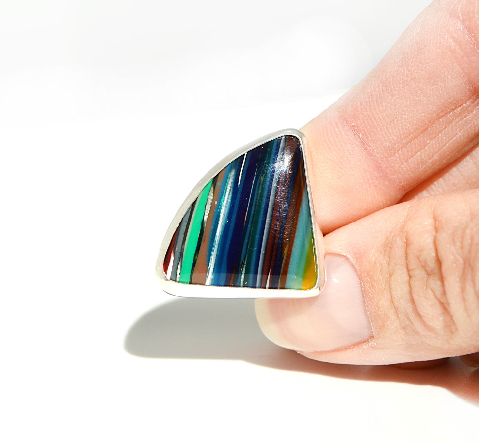 Surfite triangle ring set in fine silver with a sterling silver band. Size 9 JeniMarie Jewelry 