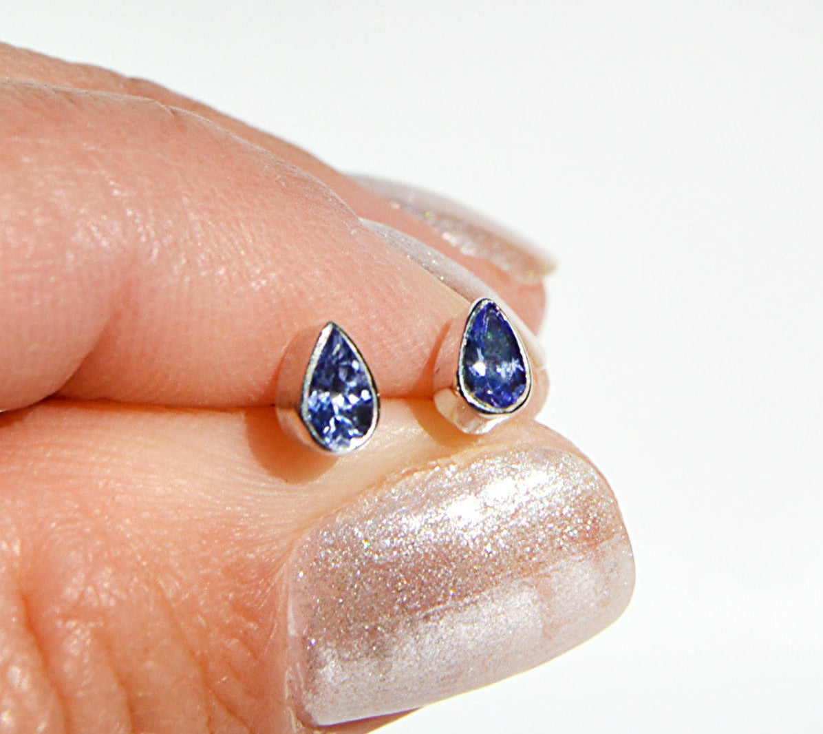 Tanzanite stud earrings with sterling silver